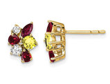 9/10 Carat (ctw) Lab-Created Ruby and Yellow Sapphire Cluster Earrings in 14K Yellow Gold with Lab-Grown Diamonds